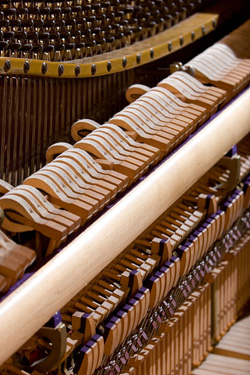 Close-up of upright piano action